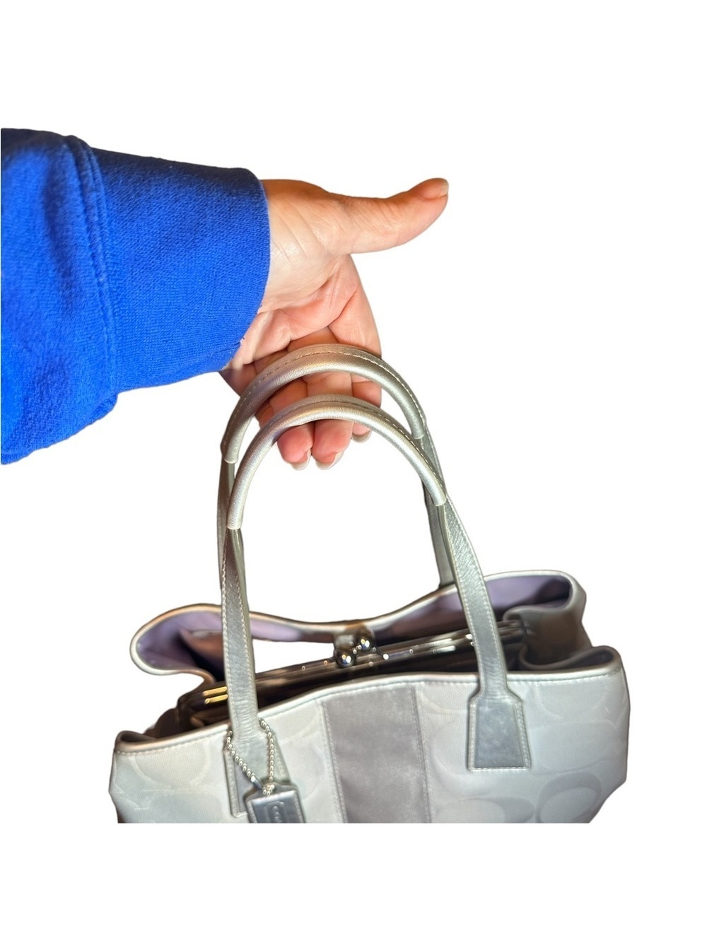 Coach Kisslock large bag silver/gray purple interior - Picture 8 of 9